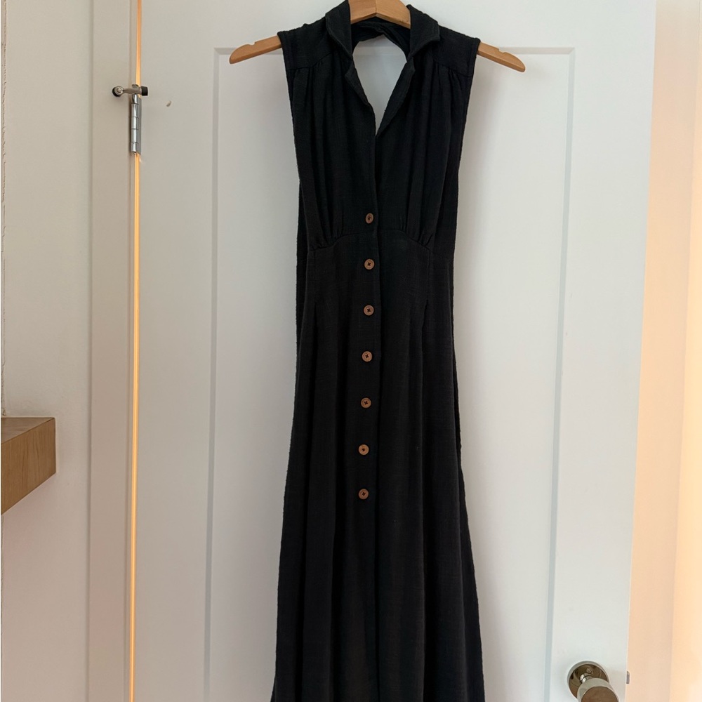 Free People Black Maxi Dress with Button Detail